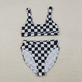 S0738   adult clothes Adult Mom black gingham print Summer Swimsuit