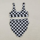 S0738   adult clothes Adult Mom black gingham print Summer Swimsuit