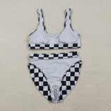 S0738   adult clothes Adult Mom black gingham print Summer Swimsuit