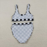 S0738   adult clothes Adult Mom black gingham print Summer Swimsuit