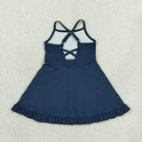 S0779   baby girl clothes navy blue print girl summer swimsuit beach wear yoga wear
