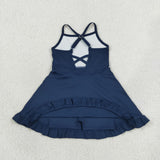 S0779   baby girl clothes navy blue print girl summer swimsuit beach wear yoga wear