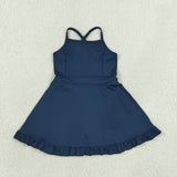 S0779   baby girl clothes navy blue print girl summer swimsuit beach wear yoga wear