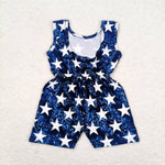 4th Of July Blue Star Sleeveless With Pocket Baby Girls Summer Jumpsuit