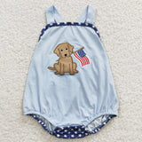 July 4th little boys embroidery dog blue romper