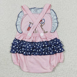 July 4th little girls dog embroidery pink romper