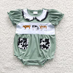 Cows embroidery toddler green romper