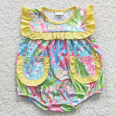 Baby colorful ruffle pockets romper