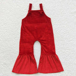 Child girl red velvet bell jumpsuit