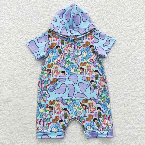 Cartoon dinosaur short sleeve toddler hooded romper