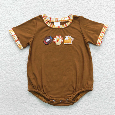 Football Turkey Pies Embroidery Toddler Fall Romper