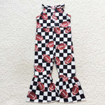 Girl football checkered bell jumpsuit