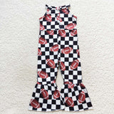 Girl football checkered bell jumpsuit