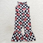 Girl football checkered bell jumpsuit