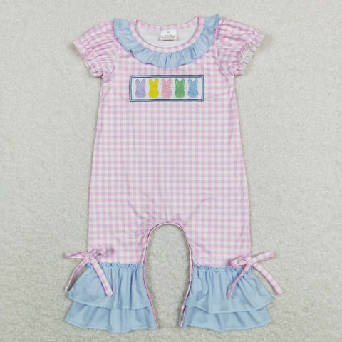 SR0689  baby girl clothes embroidery bunny  girl easter romper
