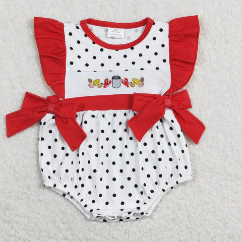 SR0742 baby girl clothes embroidery crayfish girl short sleeve  bubble