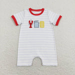 SR0744 baby boy clothes embroidery crayfish boy short sleeve romper