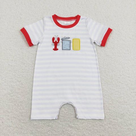 SR0744 baby boy clothes embroidery crayfish boy short sleeve romper