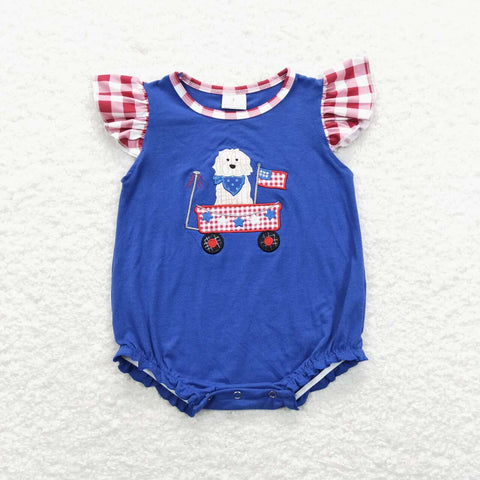 SR0748 baby girl 4th of July patriotic dog short sleeve bubble