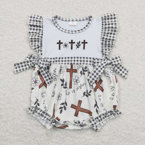 SR0813 baby girl clothes embroidery girl cross easter romper toddler easter clothes
