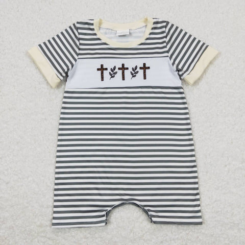 SR0814 baby boy clothes  embroidery cross boy easter romper