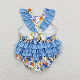 SR0824 baby girl clothes blue floral girl flower blue romper toddler summer bubble