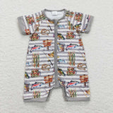 SR0842  baby boy clothes fishing gray boy summer romper