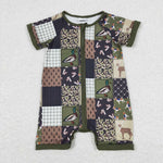 SR0902 baby boy clothes mallard plaid boy summer romper