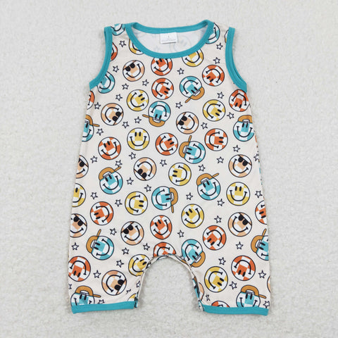 SR0915 baby boy clothes smiley face plaid boy summer romper