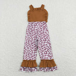 SR0965 baby girl clothes brown leopard print girl summer jumpsuit