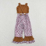 SR0965 baby girl clothes brown leopard print girl summer jumpsuit