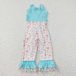 SR0966 baby girl clothes blue leopard print girl summer jumpsuit