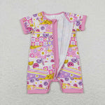 SR0968   baby girl clothes colorful smiley flowers girl summer romper