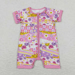 SR0968   baby girl clothes colorful smiley flowers girl summer romper