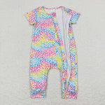 SR0977  baby girl clothes color leopard print girl summer romper