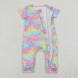 SR0977  baby girl clothes color leopard print girl summer romper