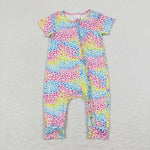 SR0977  baby girl clothes color leopard print girl summer romper