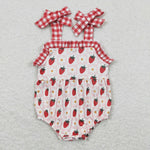 SR0978 baby girl clothes strawberry flower plaid girl summer romper