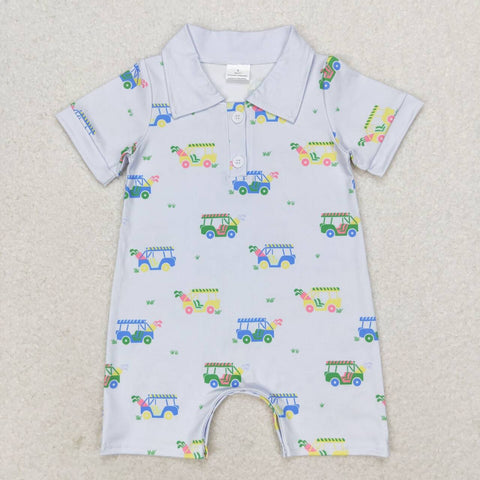 SR0982  baby boy clothes golf cart boy summer romper