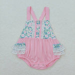 SR0986 baby girl clothes pink flower girl summer bubble