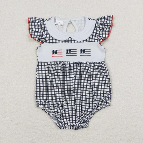 SR1000  baby girl clothes embroidery flag 4th of July patriotic girl summer romper