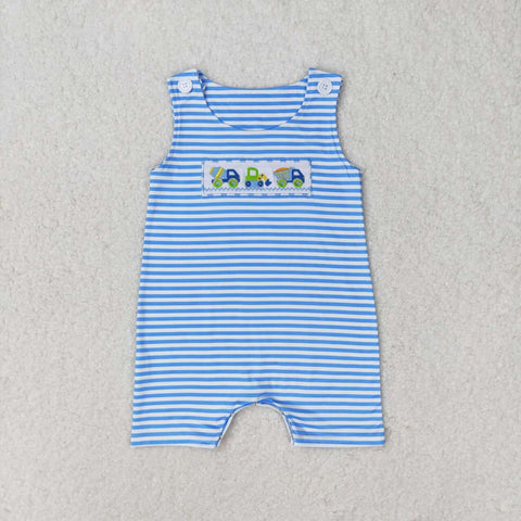 SR1005 baby boy clothes embroidery engineering vehicle boy summer romper