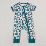 SR1021 baby girl clothes smiling turquoise girl zipper summer romper