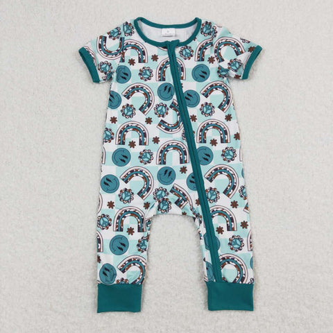 SR1021 baby girl clothes smiling turquoise girl zipper summer romper