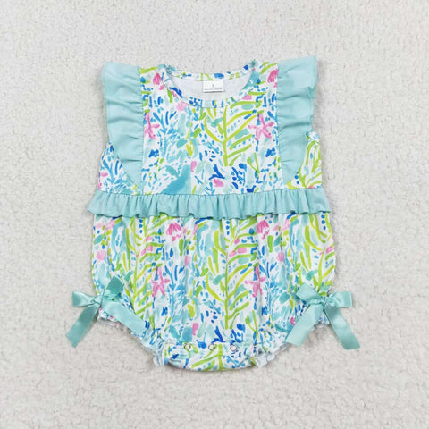 SR1022 baby girl clothes green flower girl summer bubble