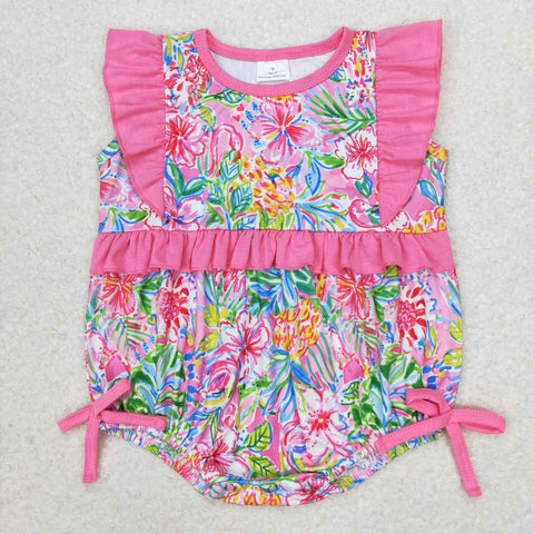 SR1036   baby girl clothes pink floral toddler girl summer bubble