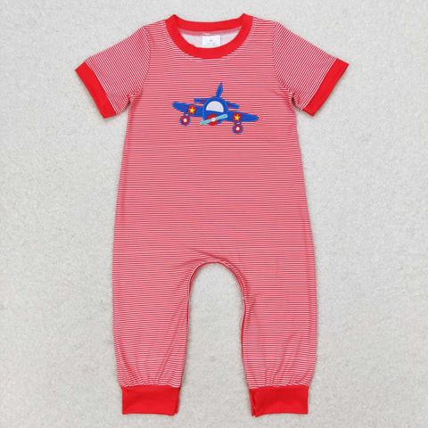 SR1043  baby boy clothes embroidery airplane toddler boy summer romper
