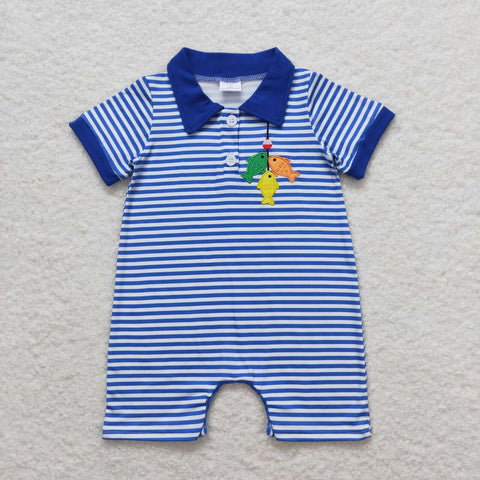 SR1045 baby boy clothes embroidery fishing toddler boy summer romper