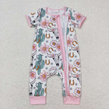 SR1109 baby girl clothes cowboy cactus toddler girl summer romper