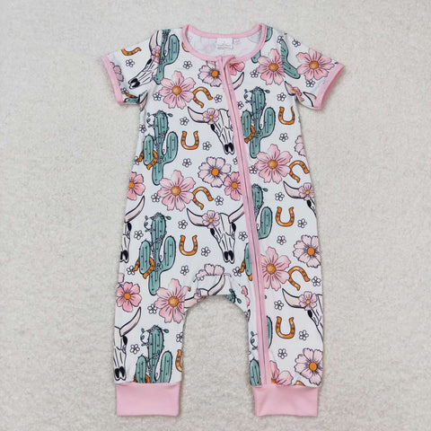 SR1109 baby girl clothes cowboy cactus toddler girl summer romper